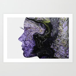 Fluid Art Dirty Cup Pour Abstract Woman Face Silhouette Art Print