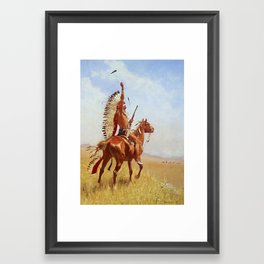 “Defiance” Western Art by Frederick Remington Framed Art Print | Feathers, Horseback, Headdress, Defiance, Indians, Painting, Frontier, Spear, Cowboys, Threat 