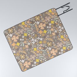 Wild Bohemian Floral Coffee Pattern 1 Picnic Blanket