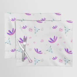 Abstract Bohemian Pink Purple Mint Green Country Floral Skulls Placemat