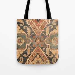 Geometric Leaves III // 18th Century Distressed Red Blue Green Colorful Ornate Accent Rug Pattern Tote Bag