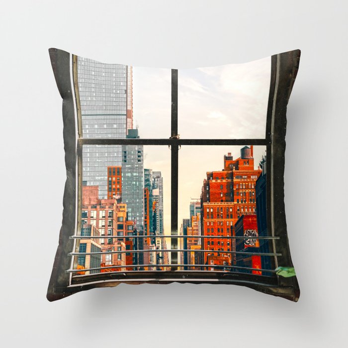 New York City Window #3 | Colorful Cityscape Throw Pillow
