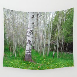 Birch Grove and Wildflowers Wall Tapestry