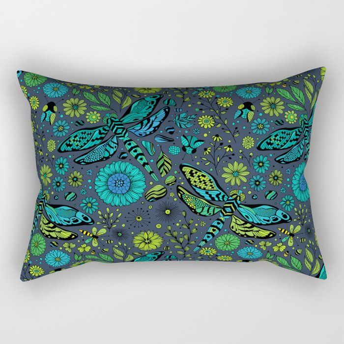 Fly, fly dragonfly on navy Rectangular Pillow