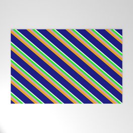[ Thumbnail: Mint Cream, Lime, Plum, Orange, and Blue Colored Lined Pattern Welcome Mat ]