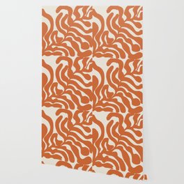 Vintage Orange Matisse Leaves Wallpaper