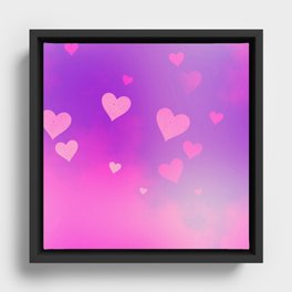 Falling hearts on gradient violet pink Framed Canvas