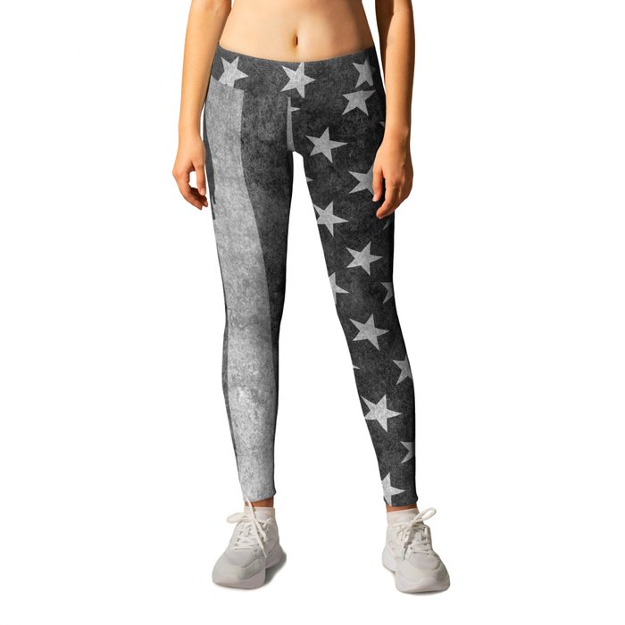 American flag in grungy black and white Leggings