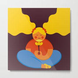 Girl and Buttercup Metal Print