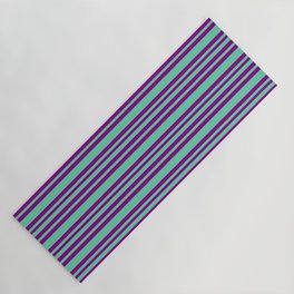 [ Thumbnail: Aquamarine & Purple Colored Striped/Lined Pattern Yoga Mat ]