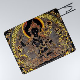 Manjushree Black Gold Thangka Picnic Blanket