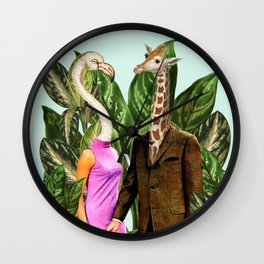 Modern jungle Wall Clock | Green, Leaf, Animalhead, Jungleart, Plantsvintage, Pet, Workanimal, Retroplantsart, Animalscollage, Wild 