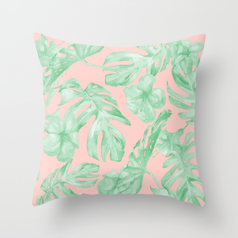 Island Life Seashell Pink Light Green Throw Pillow By