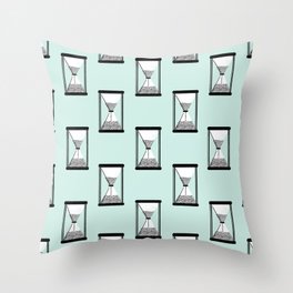 The Time is Near Hourglass Graphic Midcentury Style Illustration Pale Aqua Throw Pillow