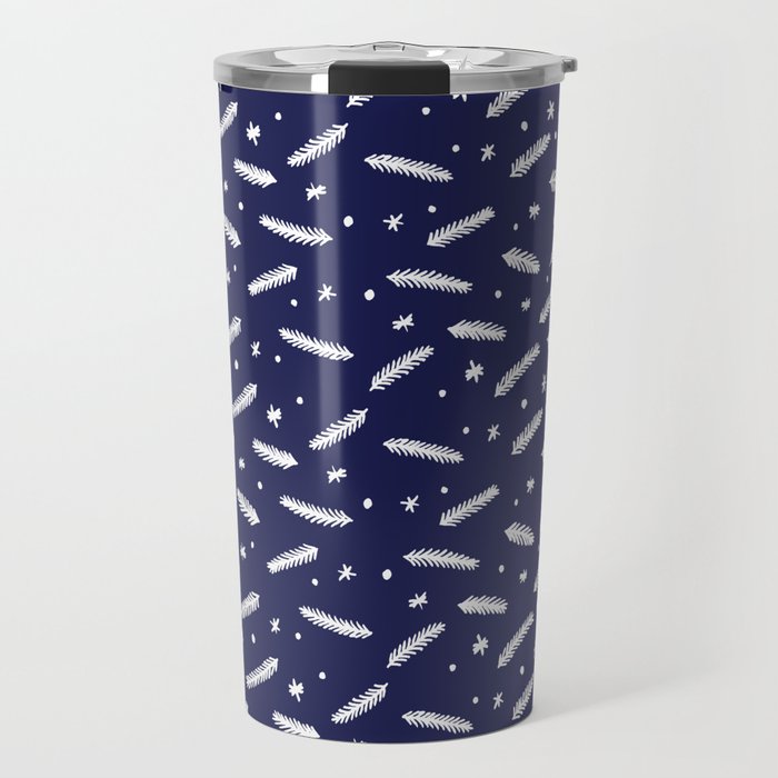 Christmas branches and stars - blue and white Travel Mug
