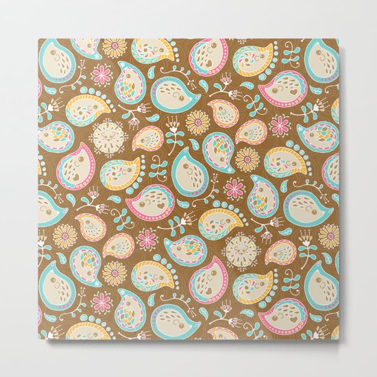 Hedgehog Paisley_Colors and Cocoa Metal Print