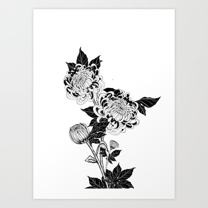 Flowers Black and White Art Print