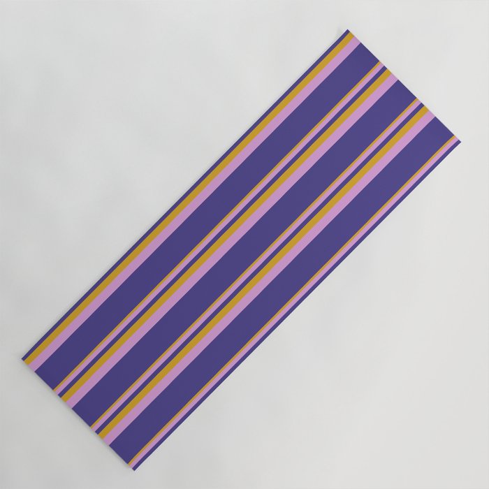 Goldenrod, Plum, and Dark Slate Blue Colored Lines Pattern Yoga Mat