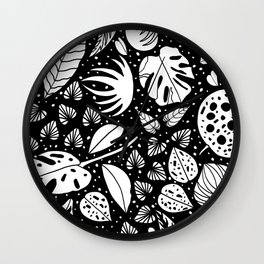 An assortment of black-and-white leaves Wall Clock