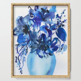 blue stillife: bouquet of peonies Serving Tray