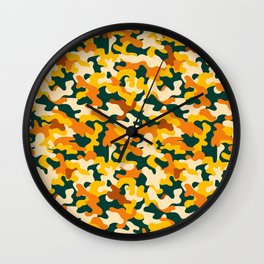 Yellow Military Camouflage Pattern Wall Clock