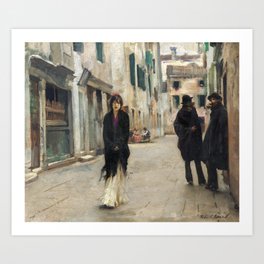 John Singer Sargent | Street in Venice (with young woman walking) Venetian still life masterpiece painting portrait art print Art Print