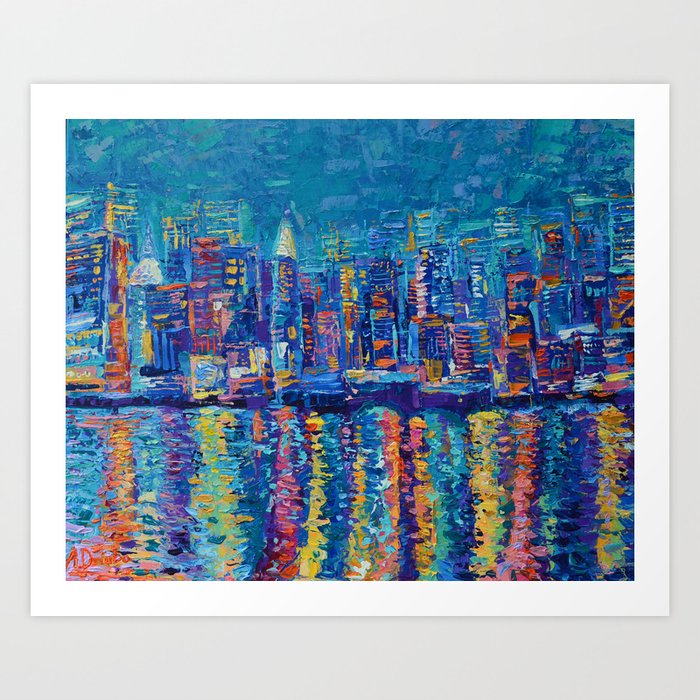 "New York - The City That Never Sleeps" Palette Knife City Landscape by Adriana Dziuba Art Print