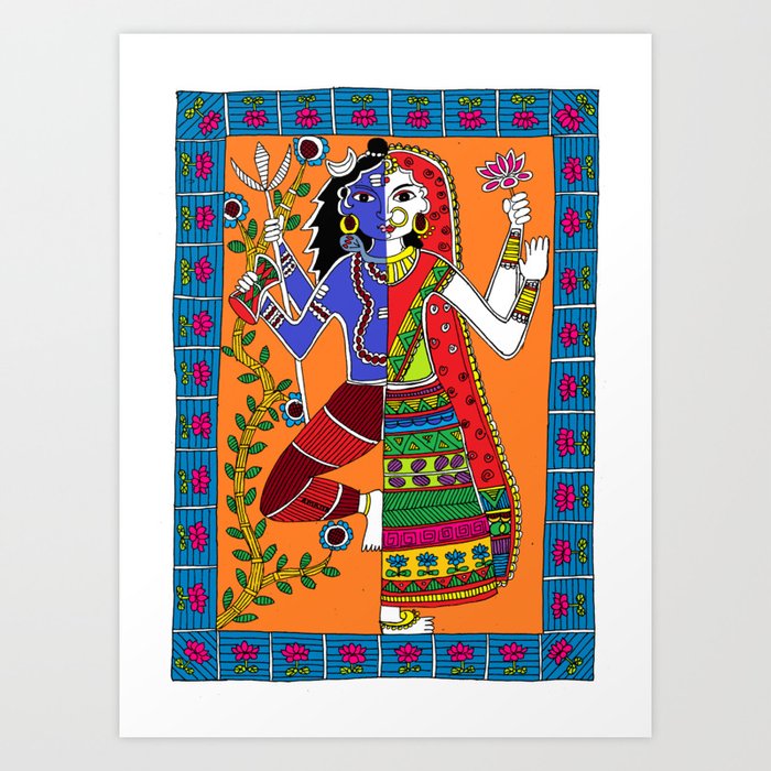 Madhubani Painting / Painting of God Shiv and Mata Parvati/ Madhubani Hub /Original painting of Amrita Gupta Art Print