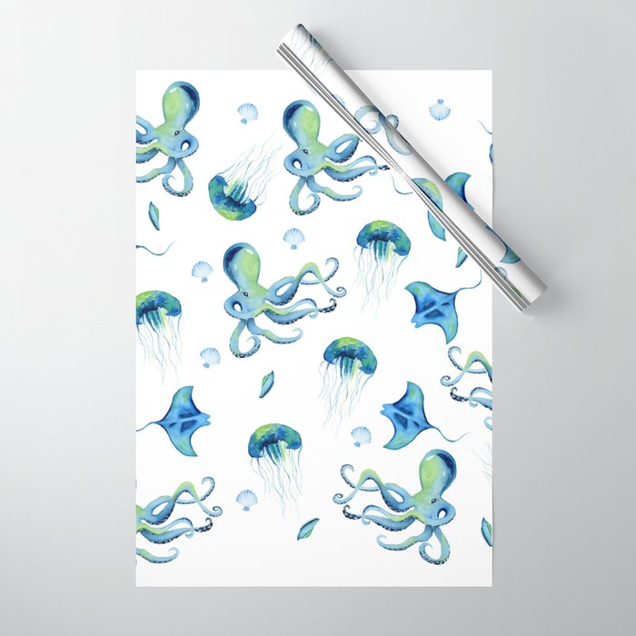 Watercolor Ocean Collage Wrapping Paper
