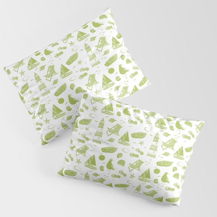 Light Green Summer Beach Elements Pattern Pillow Sham