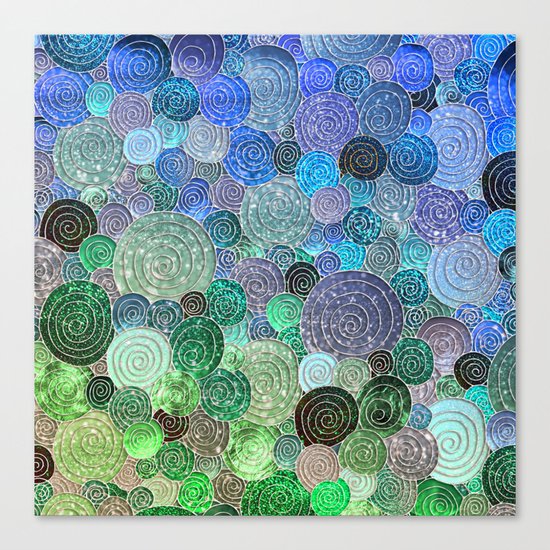 Abstract blue& green glamour glitter circles and polka dots for ladies Canvas Print