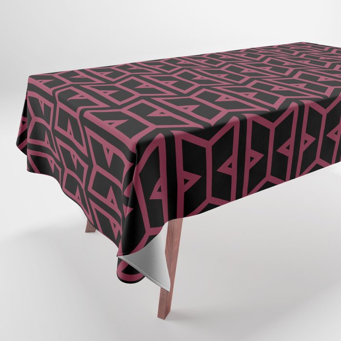 Black and Dark Pink Art Deco Shape Pattern Pairs DE 2022 Trending Color Scarlet Apple DEA146 Tablecloth