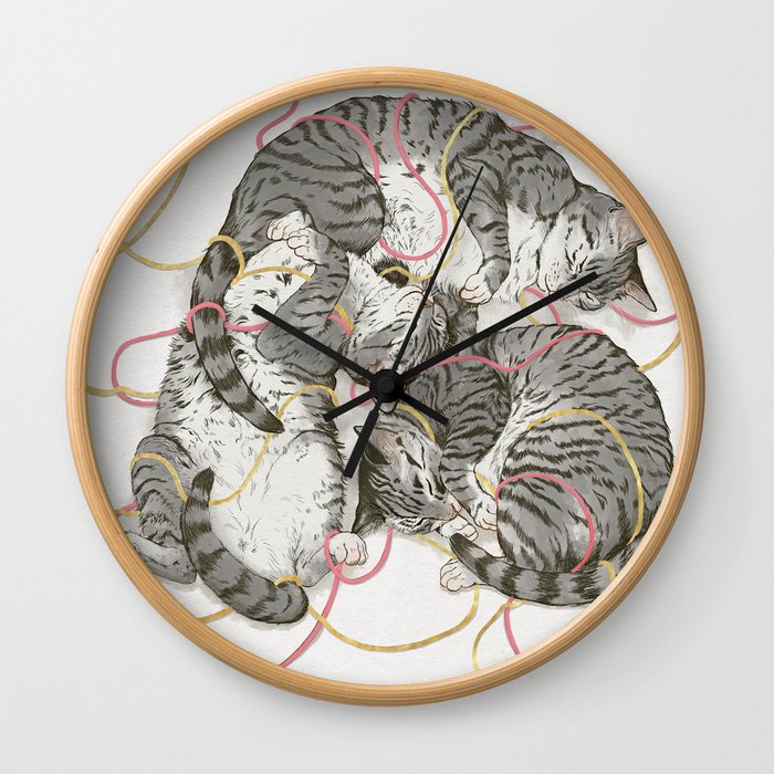 cats gold and rose Wall Clock