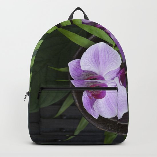 Zen Style Pink Orchid And Palm Leaf Backpack