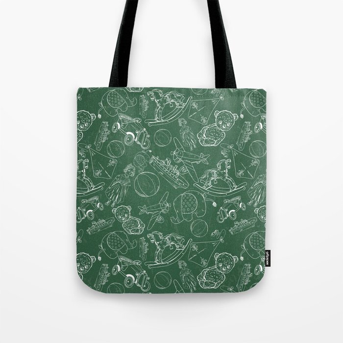 Green Chalk Board With White Children Toys Seamless Pattern    Tote Bag