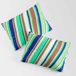 [ Thumbnail: Eye-catching Light Green, Sienna, Mint Cream, Green, and Blue Colored Stripes/Lines Pattern Pillow Sham ]