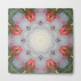 Red Tube Flower Mandala (8 Corners) Metal Print