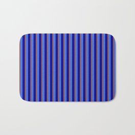 [ Thumbnail: Sienna, Dark Blue, and Royal Blue Colored Lined Pattern Bath Mat ]