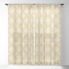 Tan and White Native American Tribal Pattern Sheer Curtain