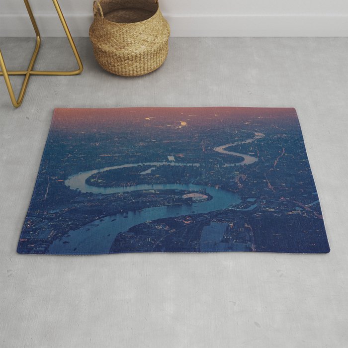 Great Britain Photography - Winding River Going Through London In The Sunset Rug