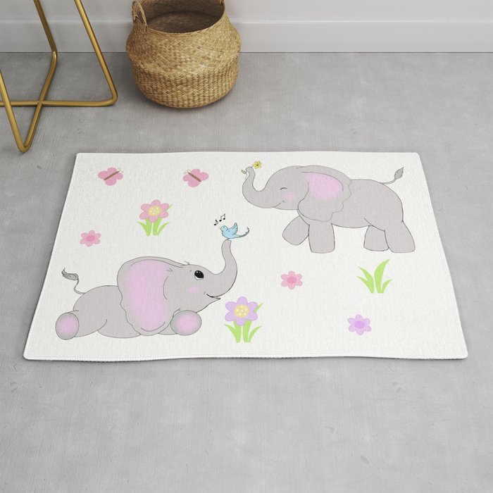 Pink elephant rug for hot sale nursery