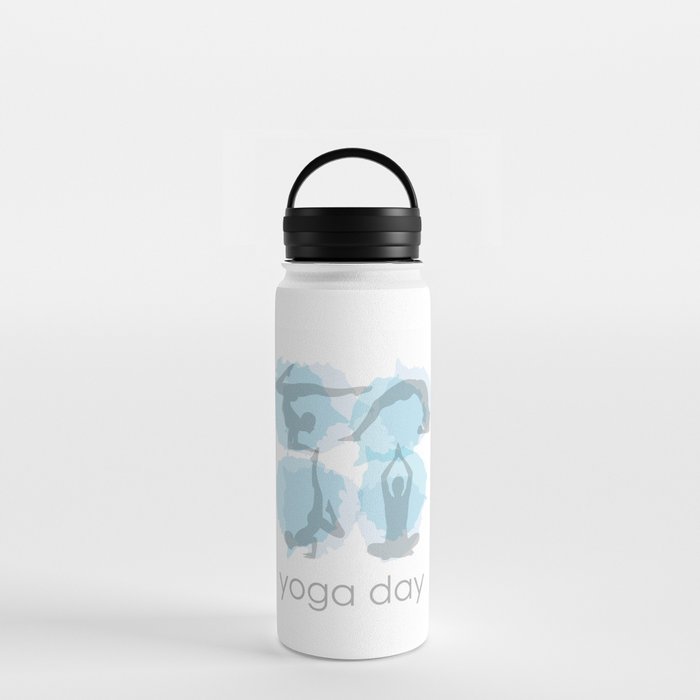 Yoga day workout silhouettes on watercolor paint splashes	 Water Bottle