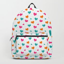 I love white Christmas (pattern with geometric hearts in snow) Backpack | Glowingheart, Flamingheart, Winterandsnow, Winterpattern, Graphicdesign, Brightcolours, Luminous, Kidspattern, Love, Christmasdesign 