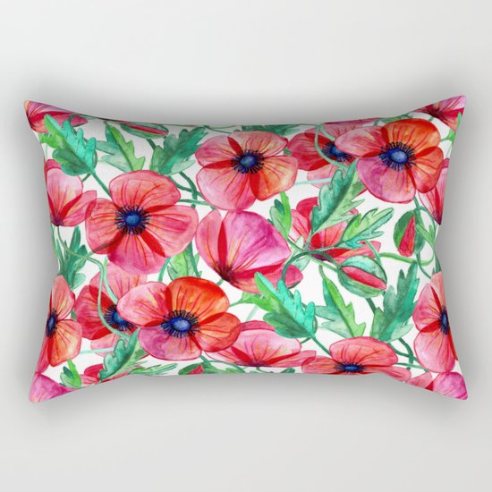 Plenty of Poppies - white Rectangular Pillow