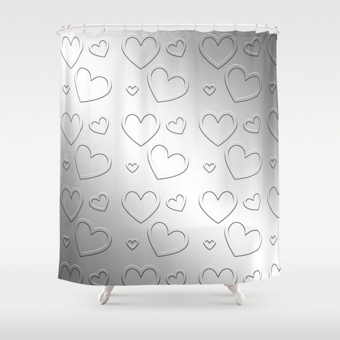 Silver Heart Pattern Love Collection Shower Curtain