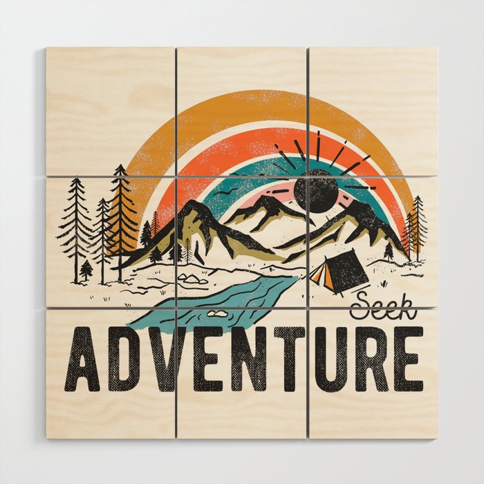 Seek Adventure Mountain Camping Wood Wall Art