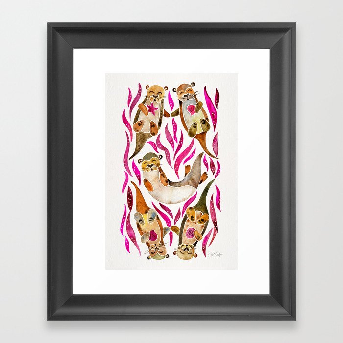 Otters – Pink Accents Framed Art Print