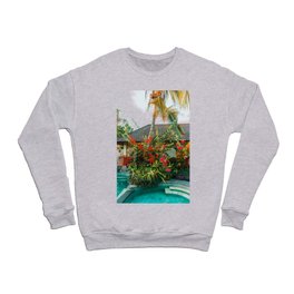 Tropical Island pool surrounded by flowers | Bright & Colorful Travel & Botanical Nature photography in Bali, Indonesia, Asia Crewneck Sweatshirt