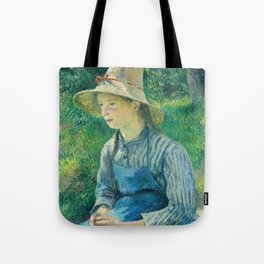 Peasant Girl with a Straw Hat, 1881 by Camille Pissarro Tote Bag