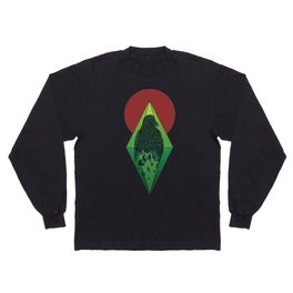 Geometric Crow in a diamond (tattoo style - color version) Long Sleeve T-shirt